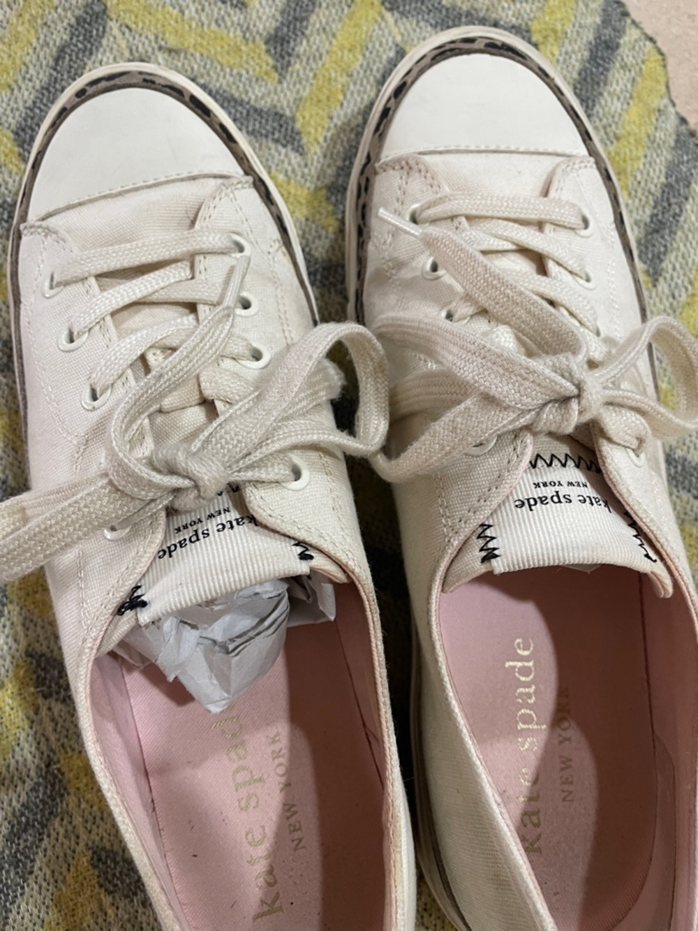 kate spade Cream Canvas Sneakers with Pink Insole and Leopard Trim - Picture 5 of 5